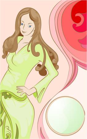 beautiful girl on ornamented backgroundのイラスト素材