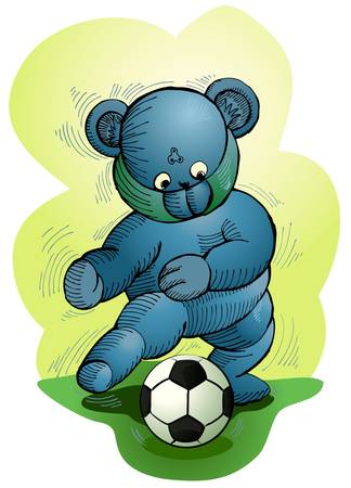 bear doll playing soccerのイラスト素材