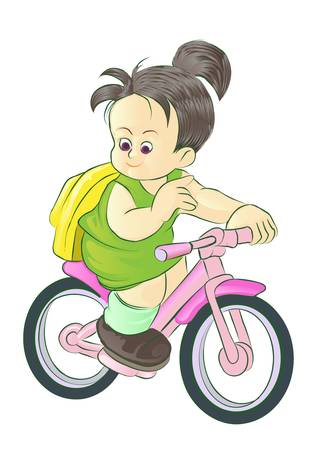 girl riding bike go to schoolのイラスト素材