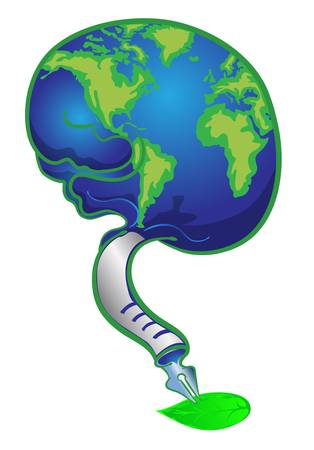 globe in brain writing on green leaveのイラスト素材