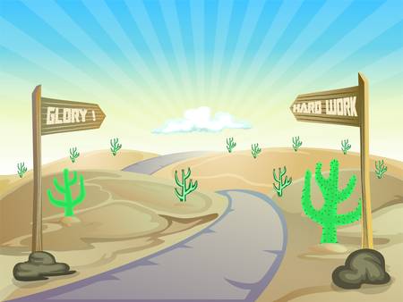 road on the desert with text boardのイラスト素材