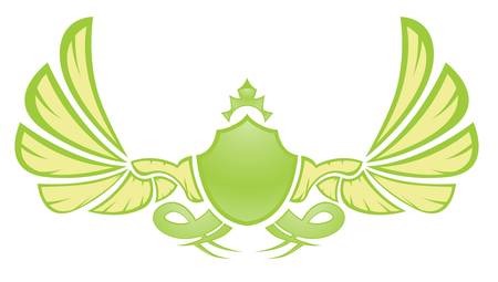 green shield with elegant wings isolated on whiteのイラスト素材