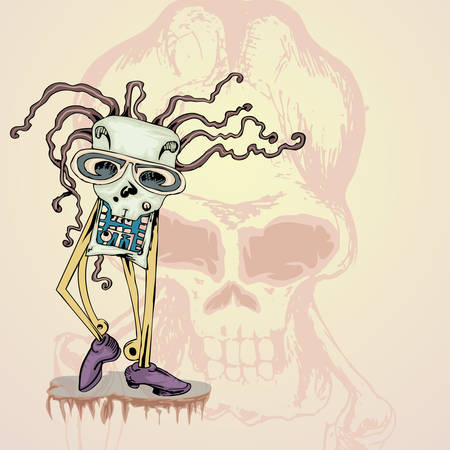 funky skull hand draw illustrationのイラスト素材