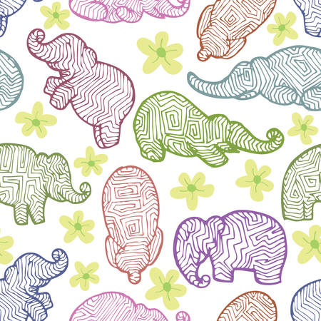 cute elephant seamless pattern hand drawのイラスト素材