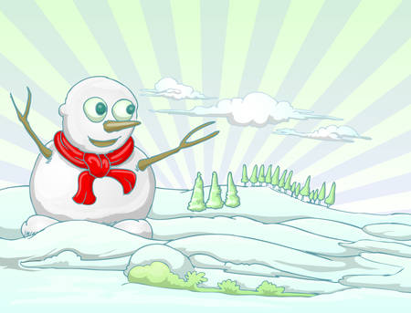 Cute snow doll with red scarfのイラスト素材