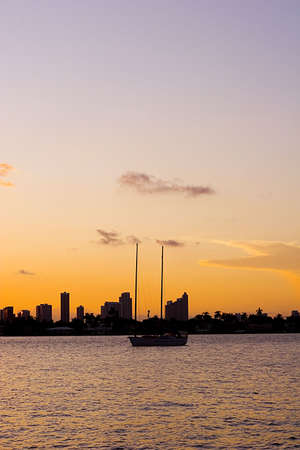 Floating yacht during the sunset の写真素材