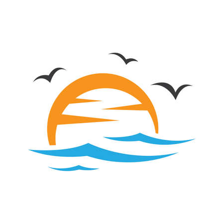 Sunset beach logo images illustration designのイラスト素材