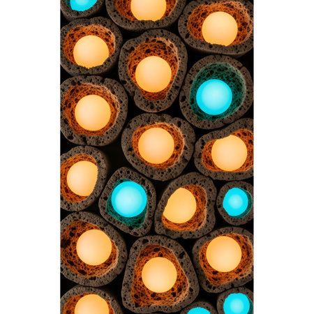 Luminous orb and porous panel background combining tactile texture with soft light â ideal for tactile UI backgrounds.の素材