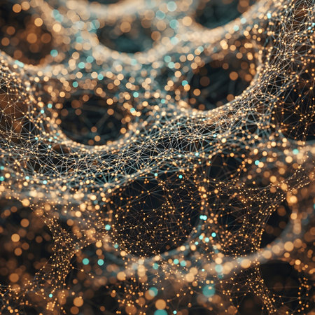 Filamentary biotic web background with glowing nodes â great for biological-tech and connectivity visuals.の素材