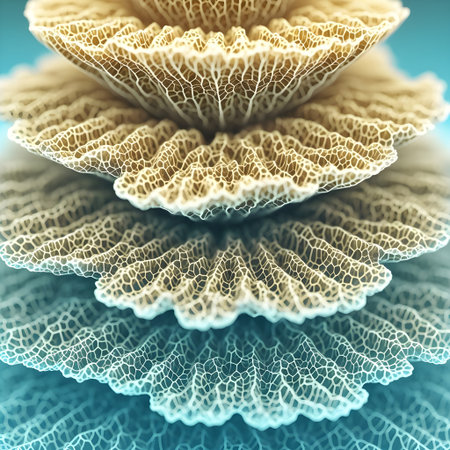 Coral-lattice background with delicate glowing veins, suited for creative marine-tech visuals without depicting real species.の素材