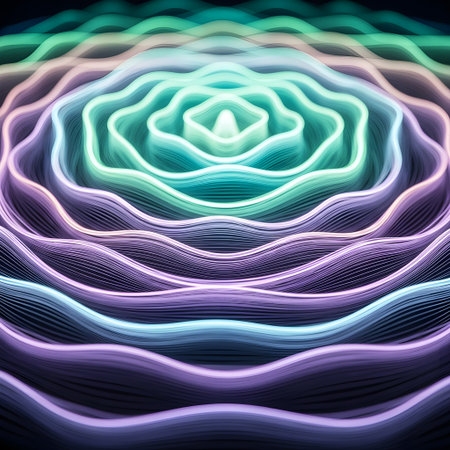 Fiber wave resonance background with concentric glow â ideal for minimalist and sci-tech visuals.の素材
