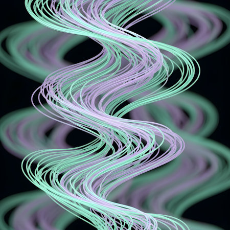 Asymmetric wave-thread background for futuristic and dreamlike concepts.の素材