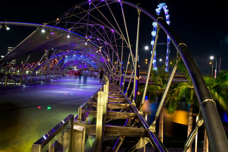 Double Helix Bridge, Singapore at nightのeditorial素材