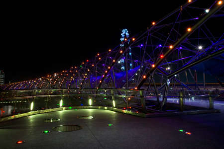 Double Helix Bridge, Singapore at nightのeditorial素材