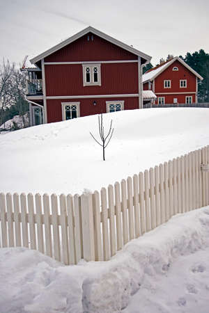 Swedish homes in the winterの写真素材