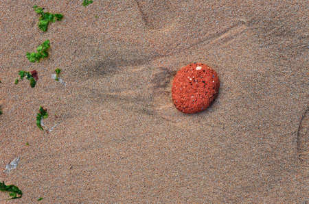 Red stone at the beachの写真素材