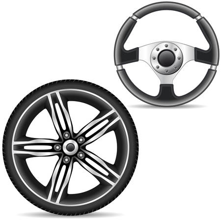 steering wheel and car alloy rimのイラスト素材