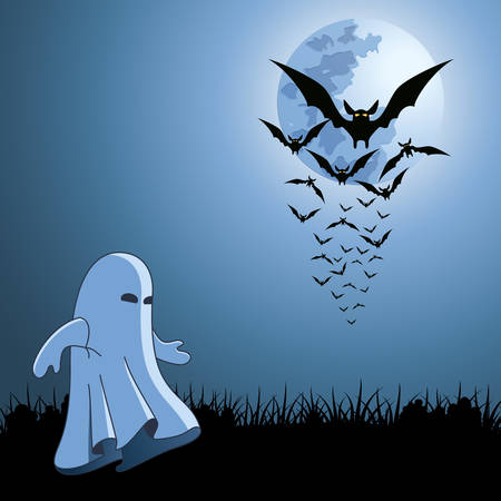 bats and ghost on the halloween card のイラスト素材
