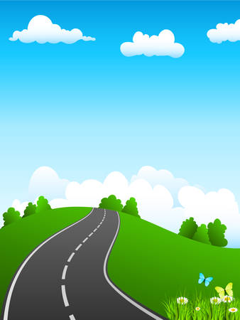 green landscape and roadのイラスト素材