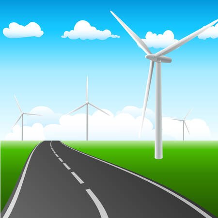 windmills near the roadのイラスト素材