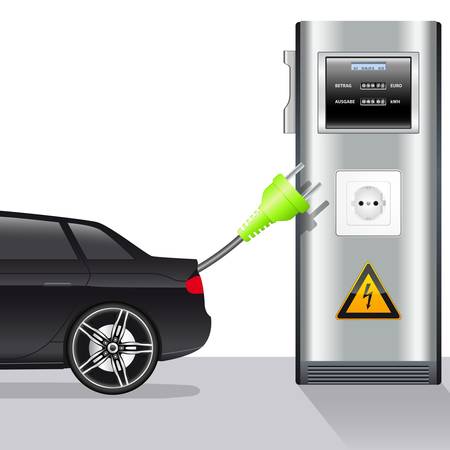 electric car and power stationillustration のイラスト素材