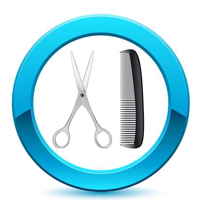 barber shop button with scissors and combのイラスト素材