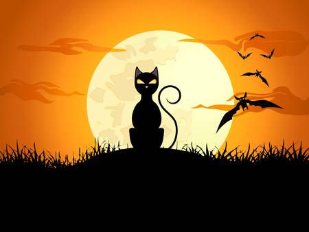 halloween card with cat and batのイラスト素材