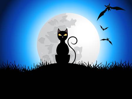 halloween card with cat and batのイラスト素材
