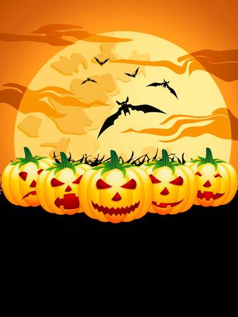 Halloween background with pumpkins and batsのイラスト素材