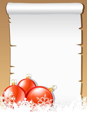 paper scroll with christmas balls and snowflakesのイラスト素材