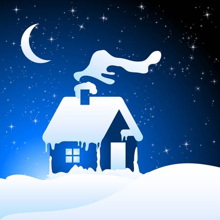 christmas background with snow house のイラスト素材