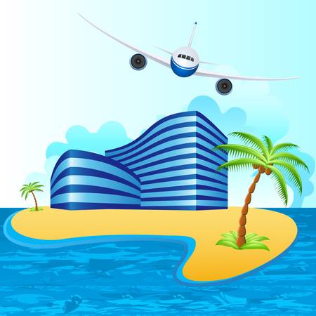airplane over tropical islandのイラスト素材