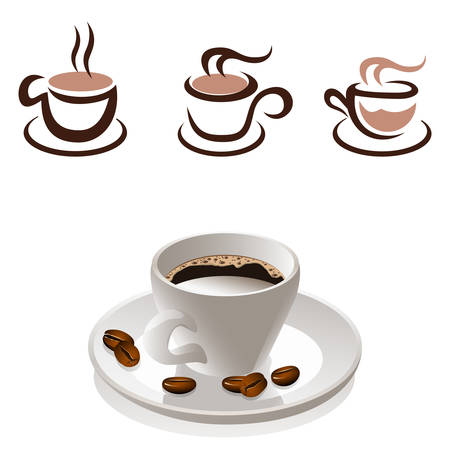 coffee cup and coffee beans - icon setのイラスト素材