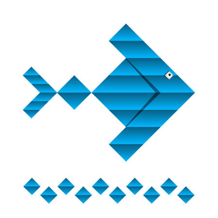 blue paper pixel fishのイラスト素材