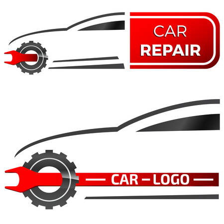Service station - logo design with car and wrenchのイラスト素材