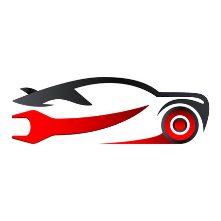 Sports car with wrench - race car - car service station - logo designのイラスト素材