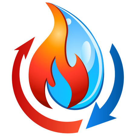 plumbing logo design with fire and water dropのイラスト素材