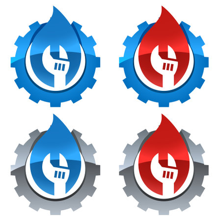 plumbing icon with fire, water and adjustable wrench - designのイラスト素材