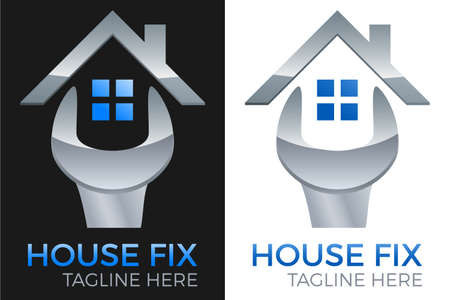 house renovation - roof, window and wrench - logo designのイラスト素材