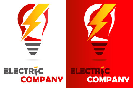 electrician - logo design with bulb and thunder arrowのイラスト素材