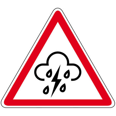 warning sign with lightning, rain, thunderstorm - icon, sign, symbolのイラスト素材