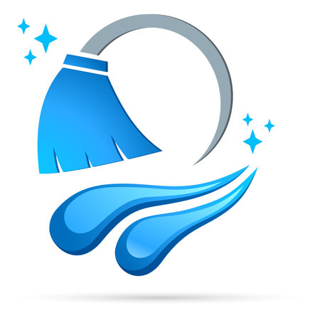 cleaning service branding with broom and water drop - vector logo designのイラスト素材