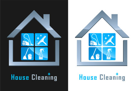 housekeeping, cleaning service - vacuum cleaner, window squeegee, bucket, mop, spray bottle, broomのイラスト素材