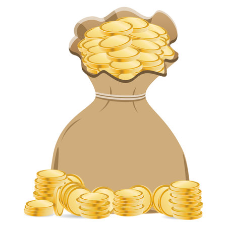 bag full of gold coins, wealth, fortune, investment, treasure - vector iconのイラスト素材