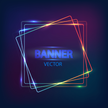 Banner of multicolored glowing squares on a dark blue background.のイラスト素材