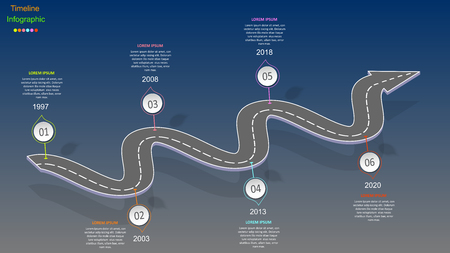 Abstract business infographics in the form of an automobile road with road markings, markers, iconsのイラスト素材