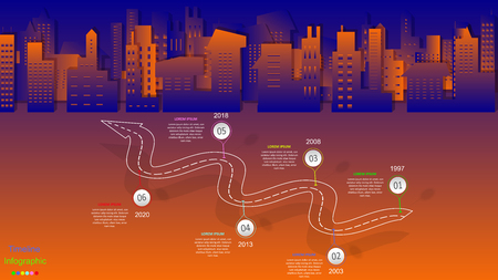 Abstract business infographics in the form of an automobile road with road markings, markers, iconsのイラスト素材