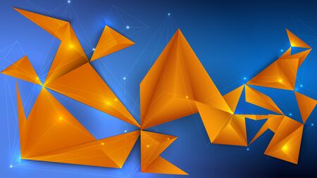 Illustration of a low poly, polygonal 3d design with colored triangles