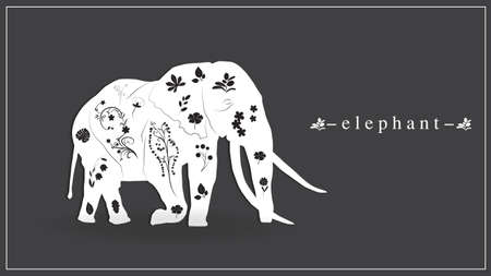 Vector illustration of an elephant in white with flowers and plants.のイラスト素材
