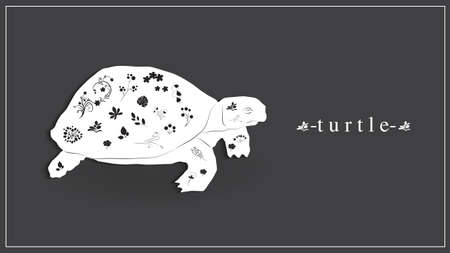 Vector illustration of a white turtle with flowers and plants.のイラスト素材